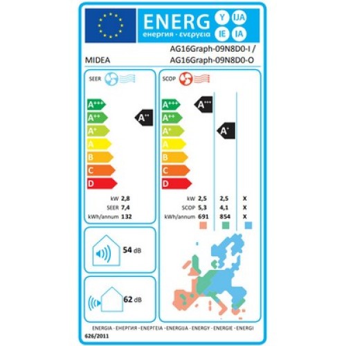 ΚΛΙΜΑΤΙΣΤΙΚΟ MIDEA XTREME GRAPHITE AG16GRAPH-09N8D0-I/09N8D0-O INVERTER 9000BTU R32 WI-FI